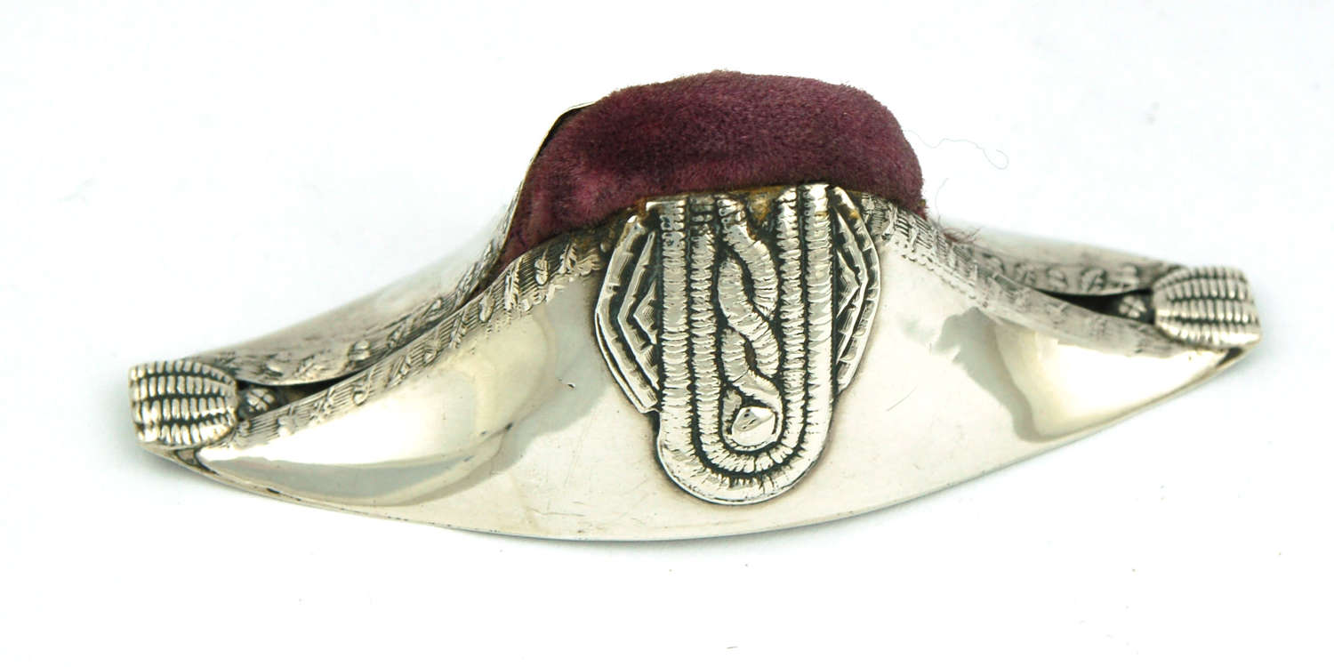Silver bi-corn hat pin cushion C1900