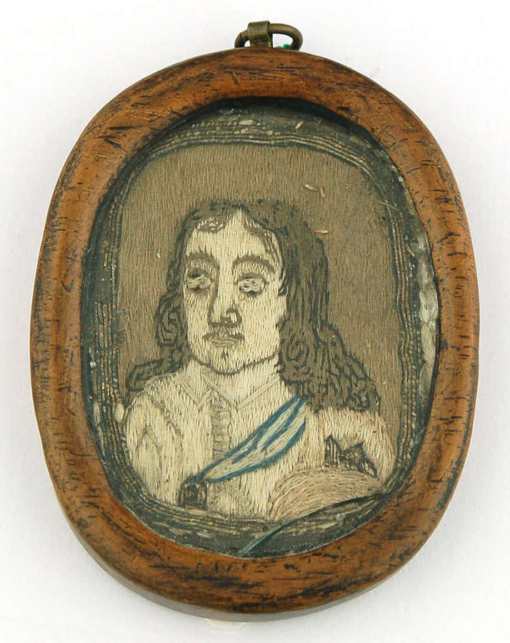 Charles II stumpwork portrait C1680