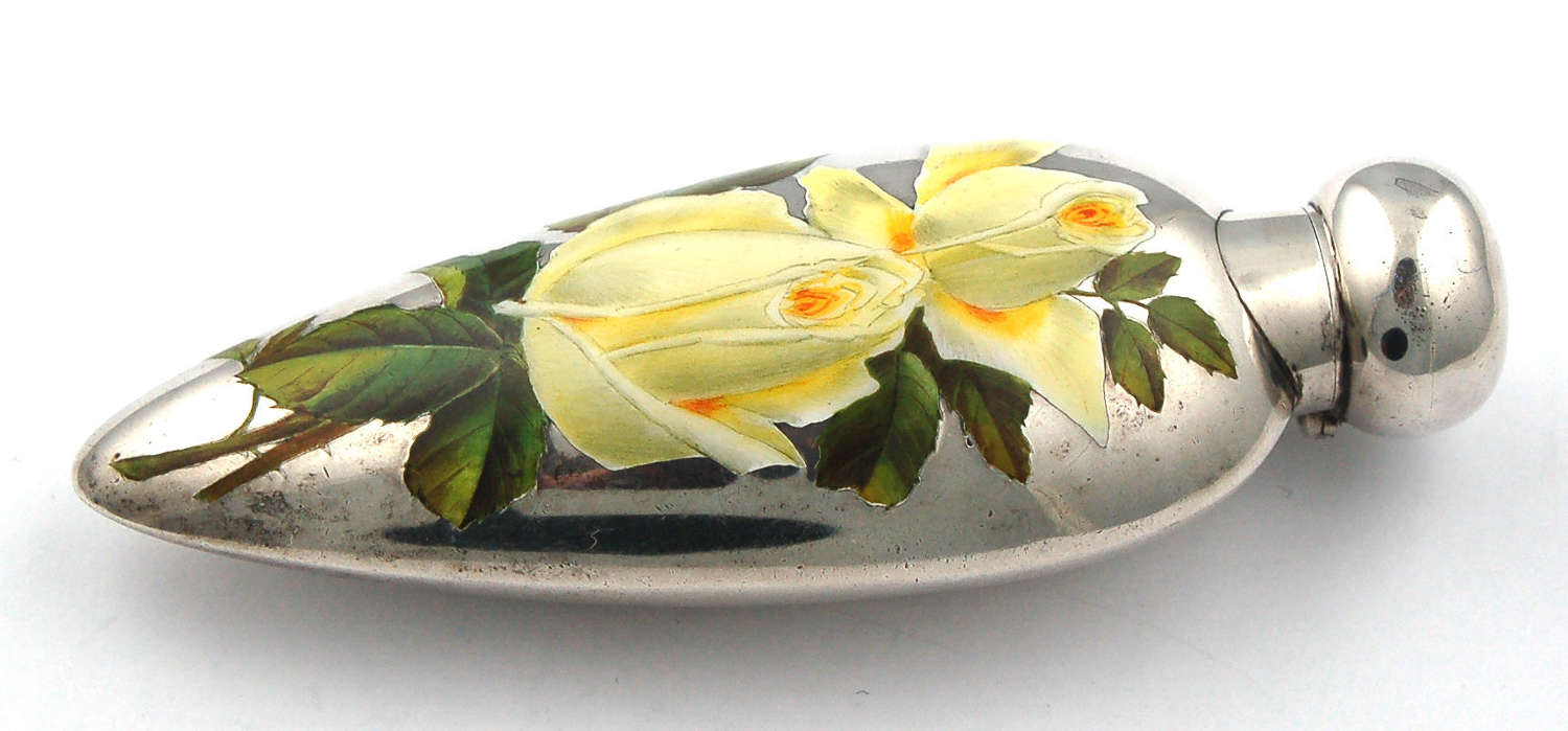 Silver scent with enamel roses 1887