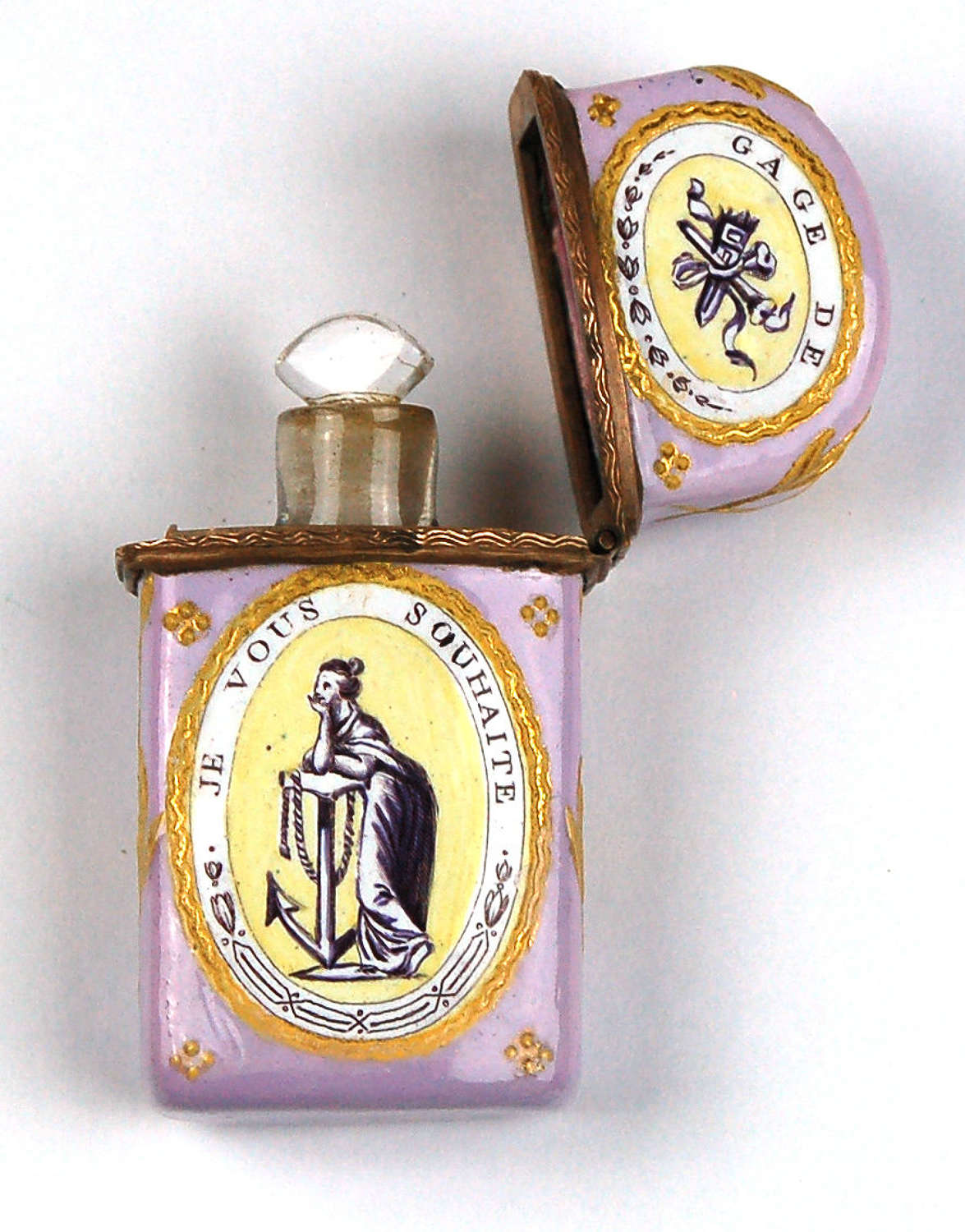 Bilston enamel scent bottle case and glass scent C1770