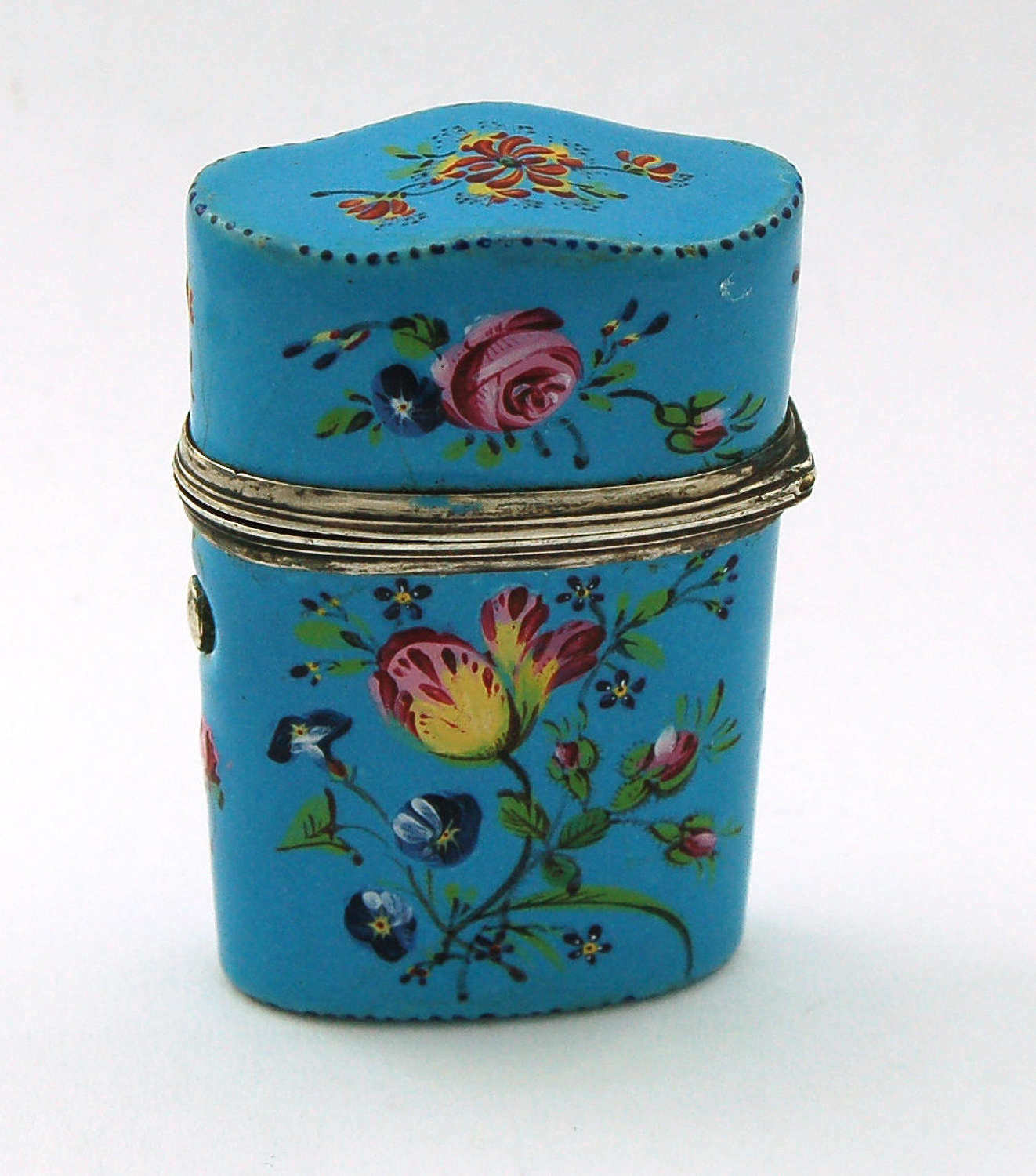 Turquoise enamel scent holder with silver mounts C1770