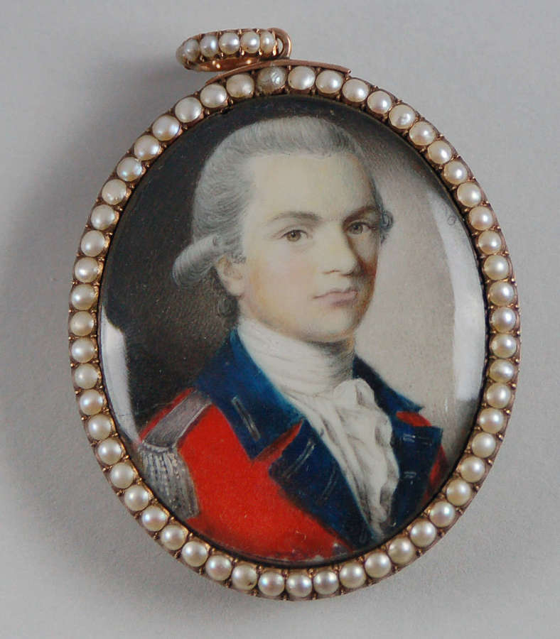 Miniature of officer in pearl frame by P Jean C1790