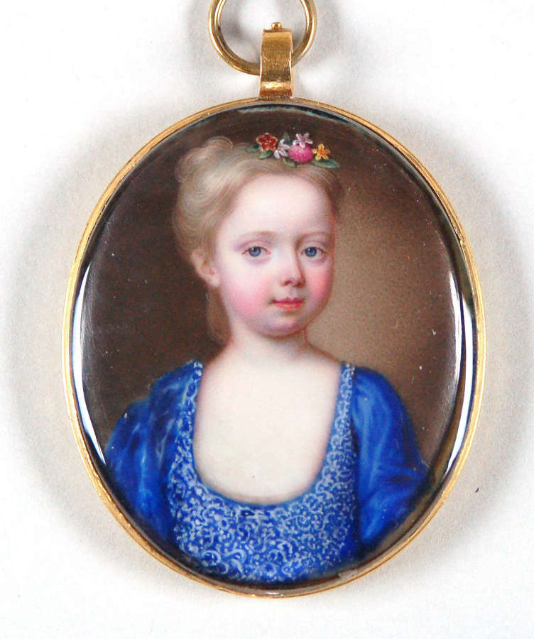 Miniature of young girl on enamel by Zincke C1720