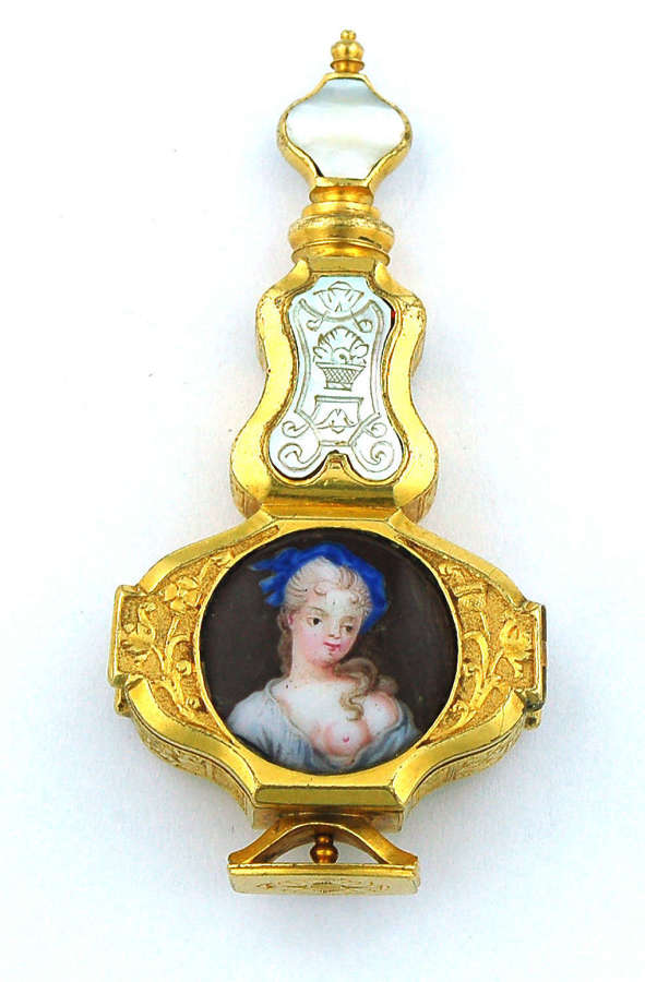 Gilded mother of pearl and enamel scent and patch box C1720