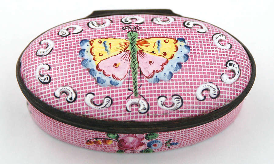 Gingham enamel box with butterfly C1780
