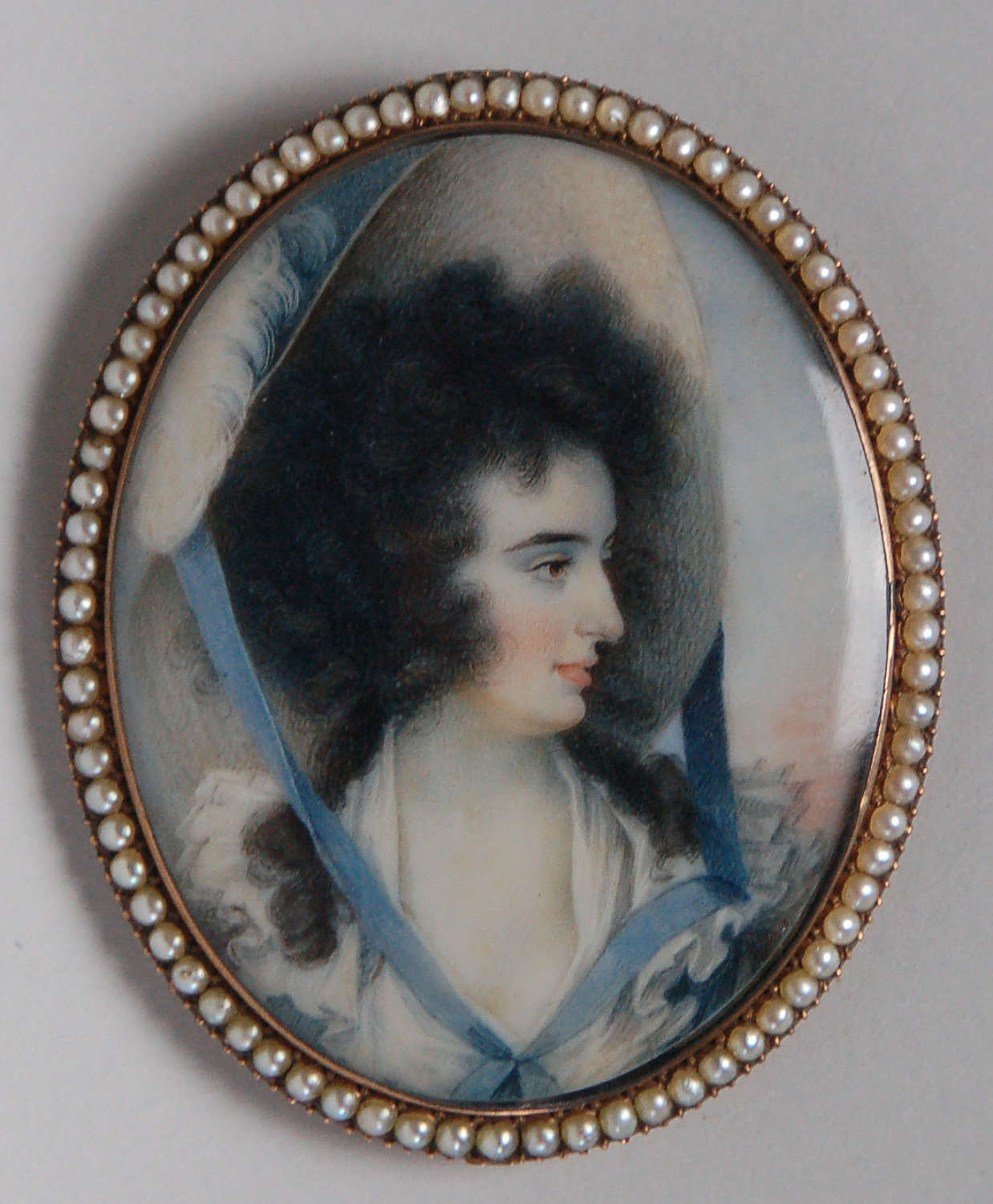 Double-sided miniature of lady in bonnet and mourning reverse C1785