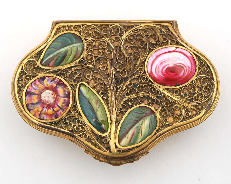 Copper gilt box set with enamel floral plaques C1765