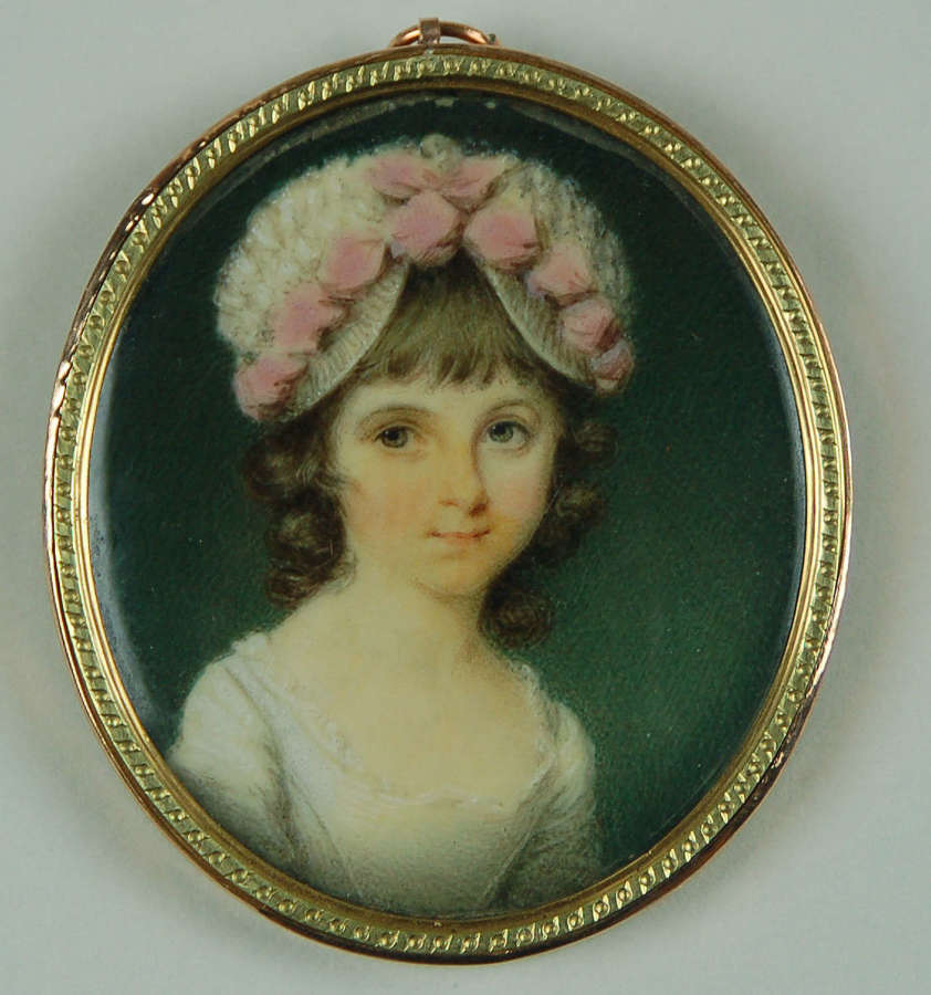 Miniature of child in bonnet by Shelley C1790