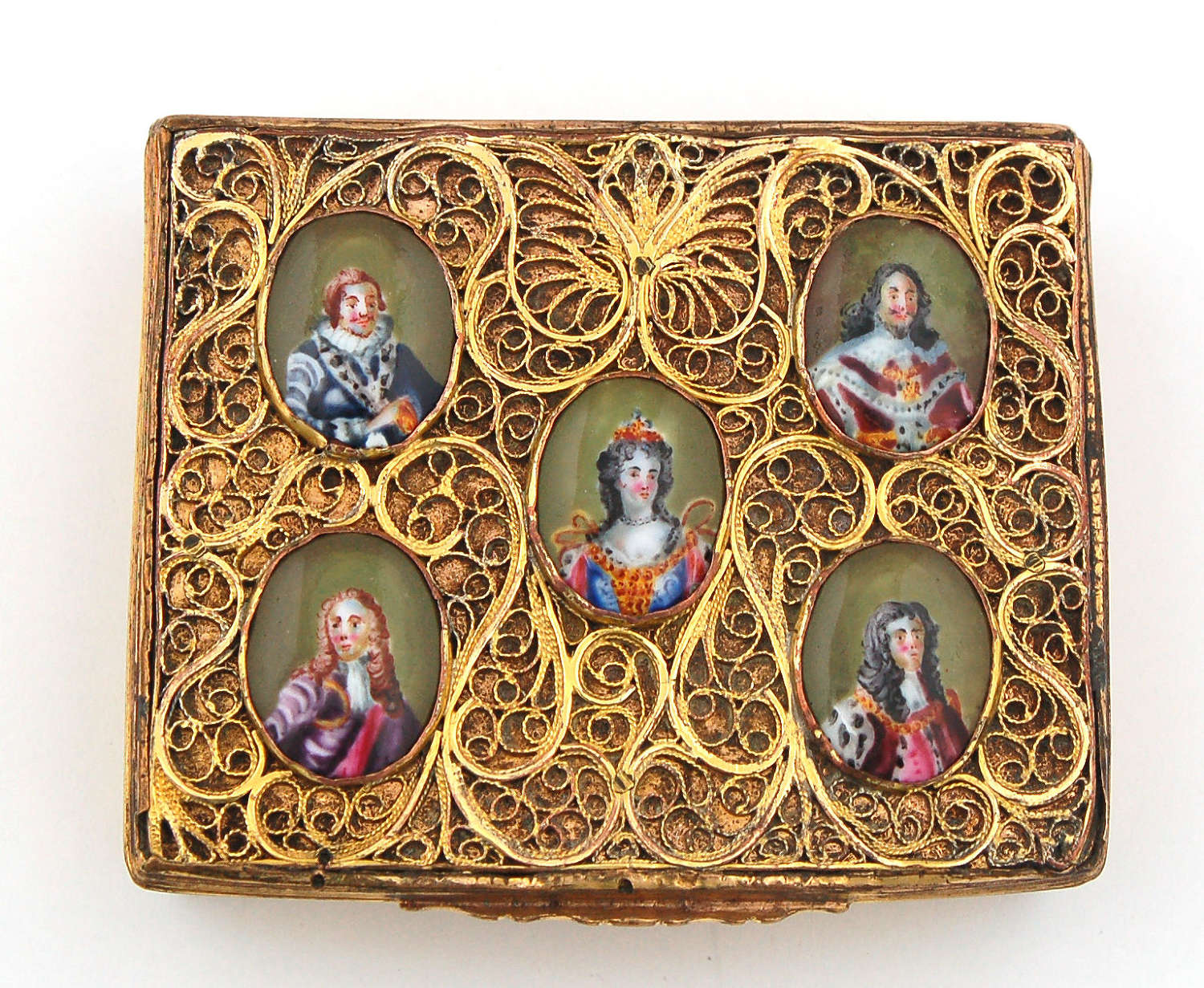 Copper gilt box with enamel plaques of Royals C1760