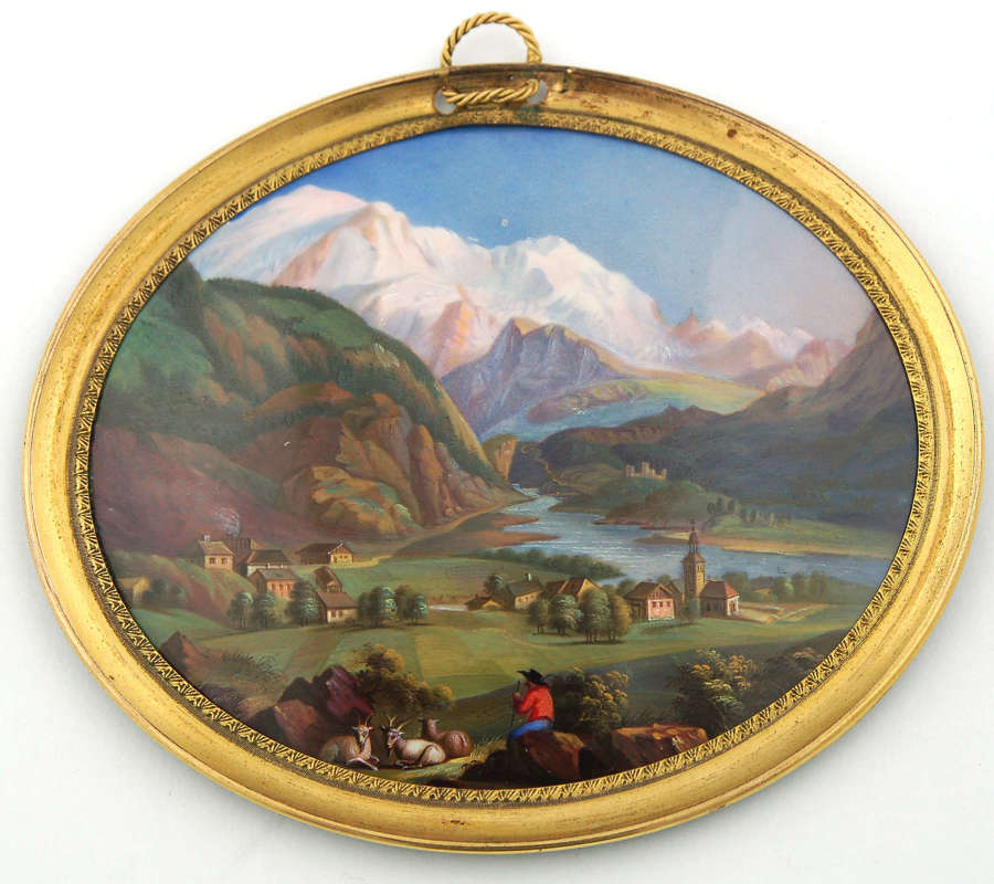 Enamel plaque of Swiss mountain scene C1840