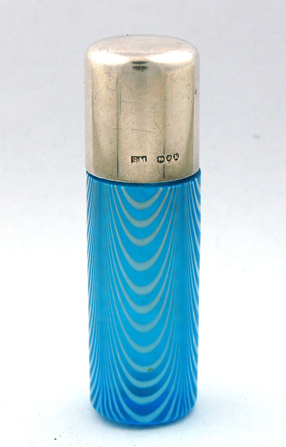 Webbs & S Mordan turquoise glass bottle 1885
