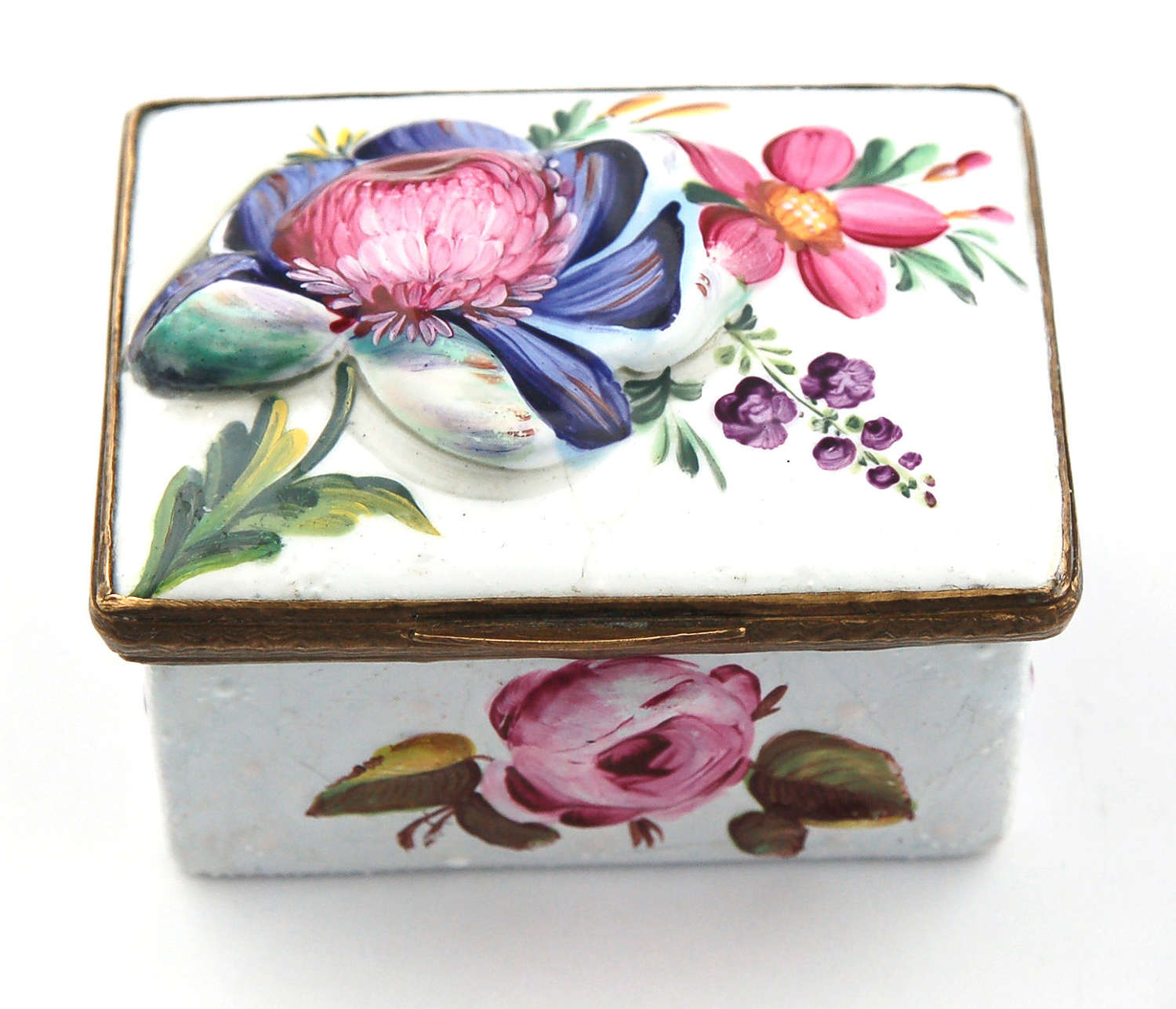 Repousse floral enamel box Bilston C1770