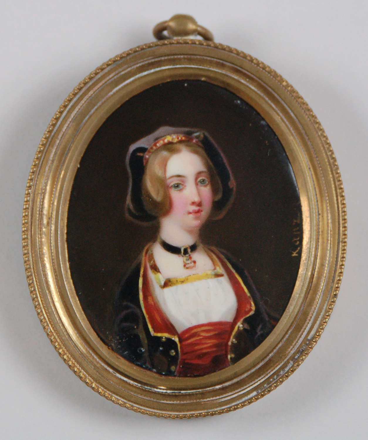 Miniature of a lady on enamel signed Kanz C1790