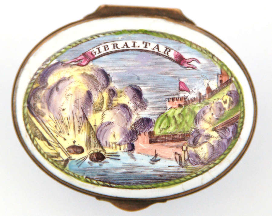 Enamel patch box depicting the Great Siege of Gibraltar C1782