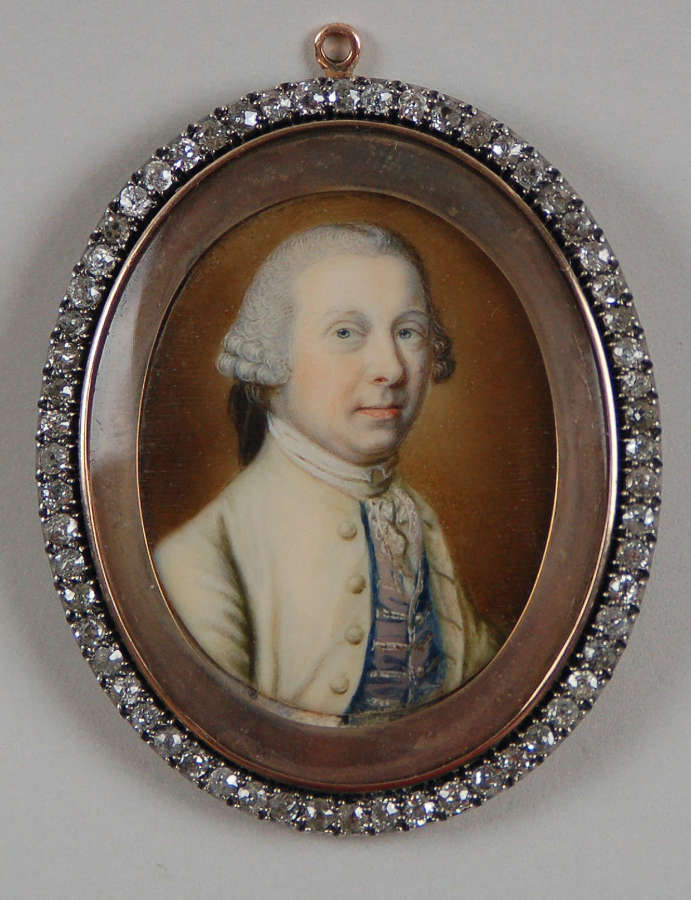 Miniature of gent signed Scouler 1767 in diamond frame