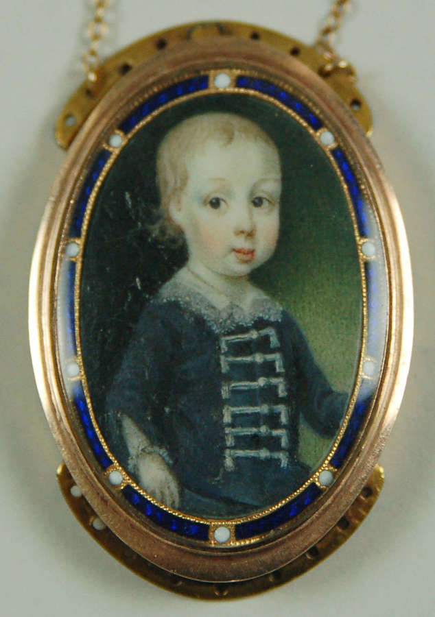 Miniature of child in gold and enamel frame C1770