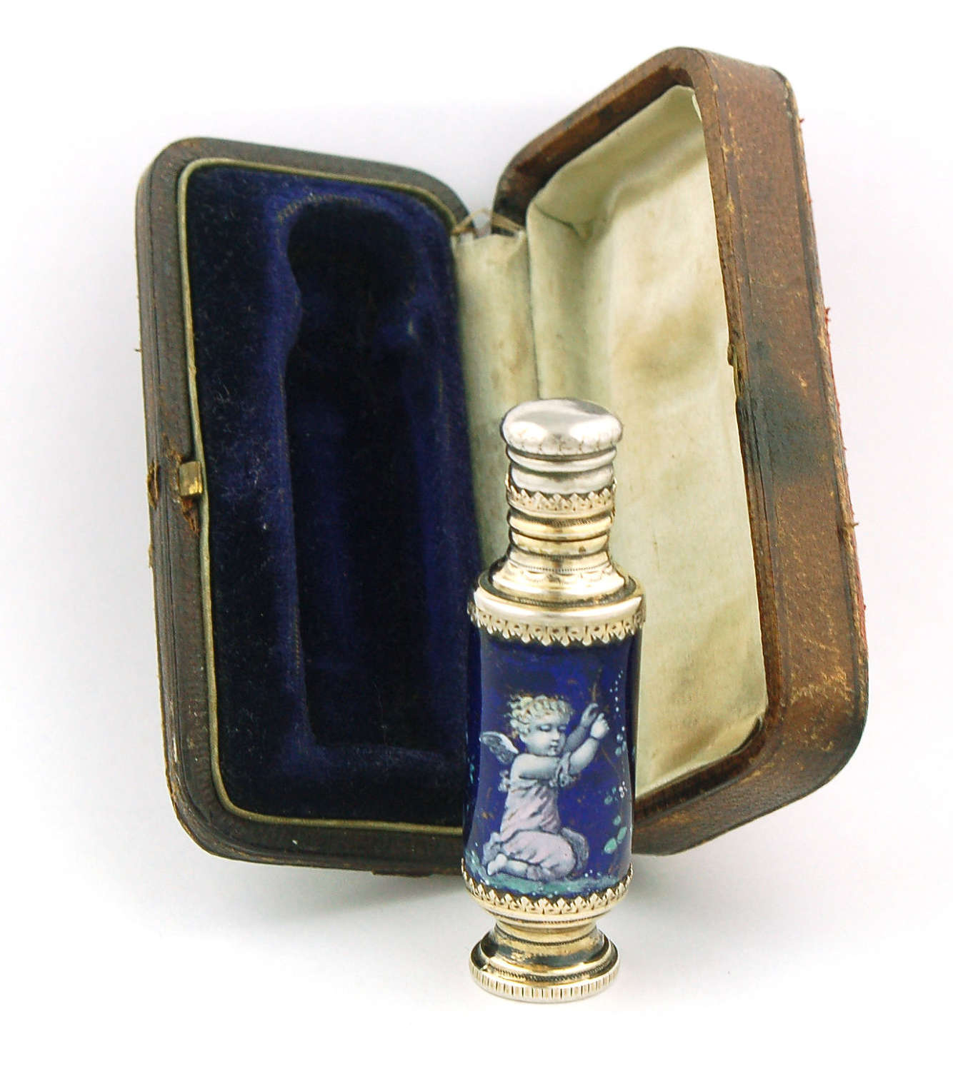 French enamel and silver scent in fitted box C1860