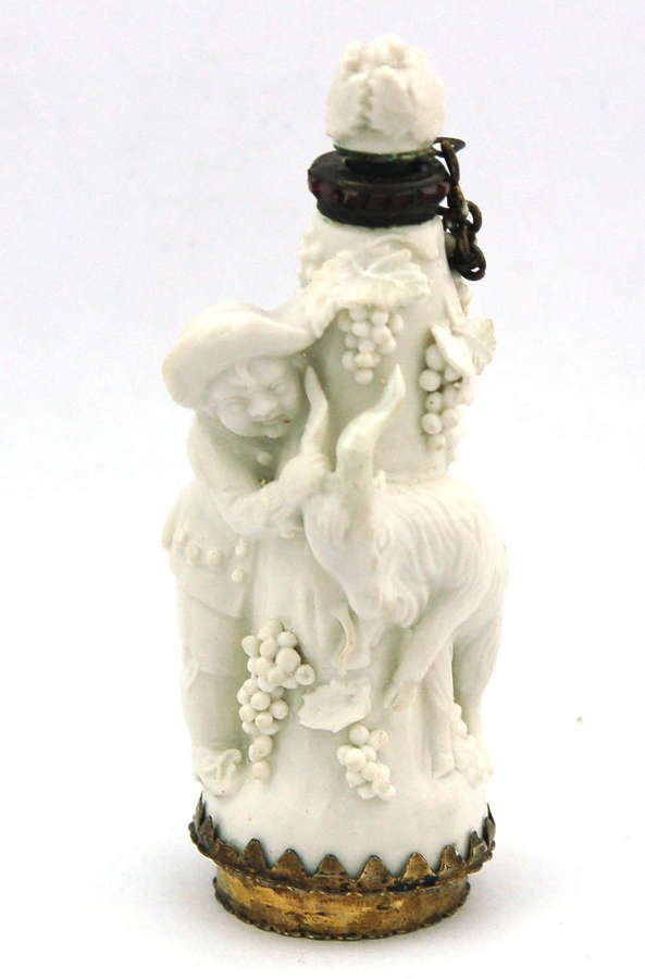 White porcelain scent and patch box of boy and goat C1770