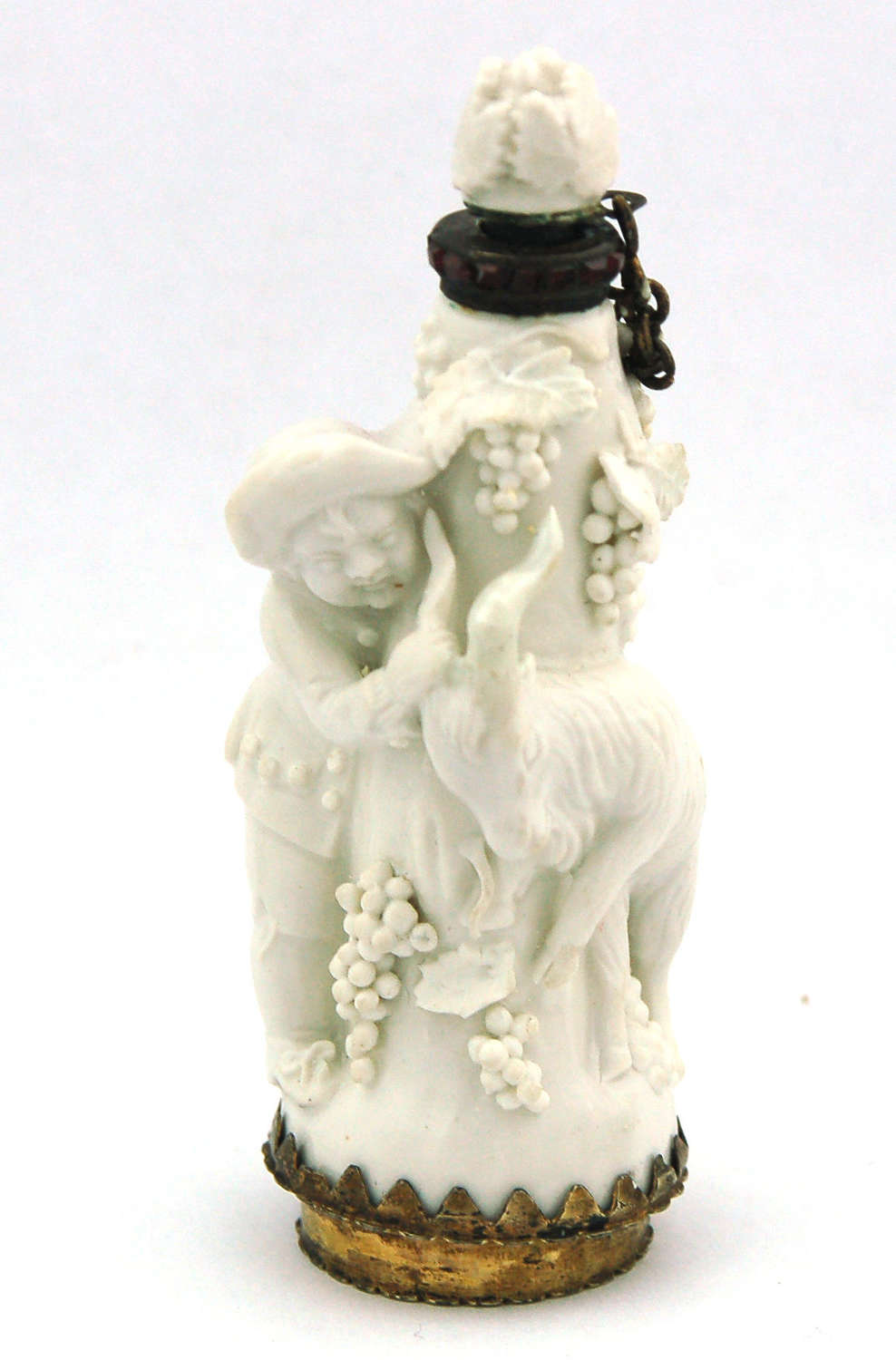 White porcelain scent and patch box of boy and goat C1770