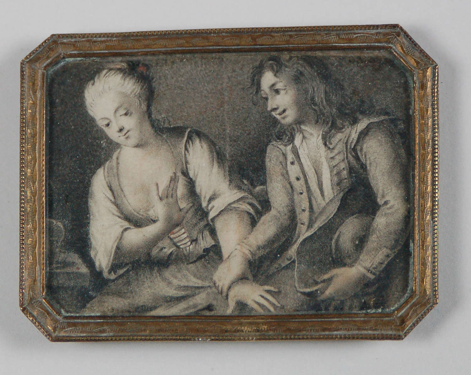 Monochrome miniature of couple by Klingstedt C1720