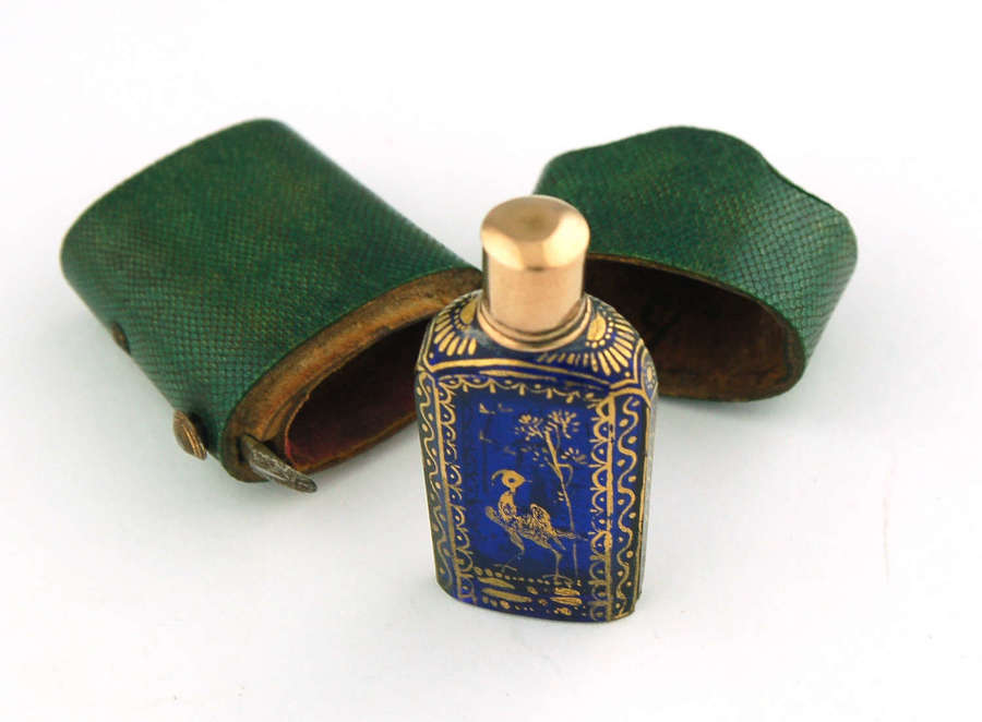 Small blue James Giles decorated scent in shagreen case C1765