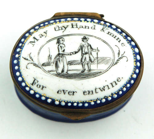 Enamel patch box 'May thy hand' C1790