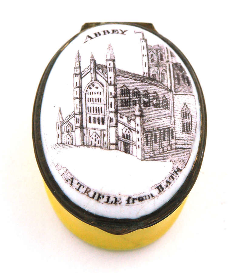 Bilston enamel patch box of Bath Abbey C1800