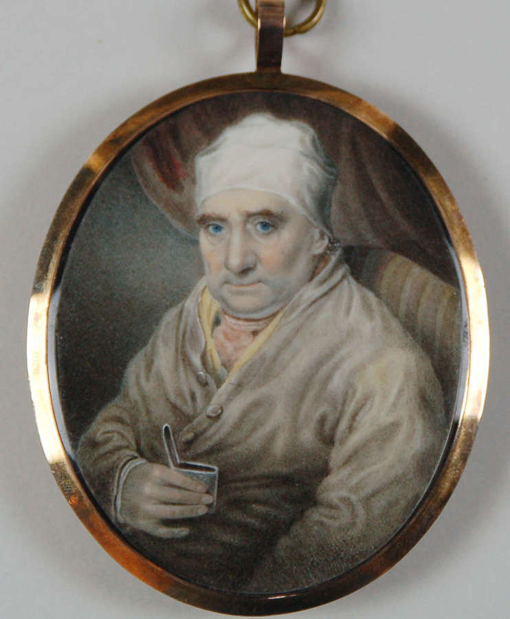 Miniature of gent in turban holding a snuff box C1780