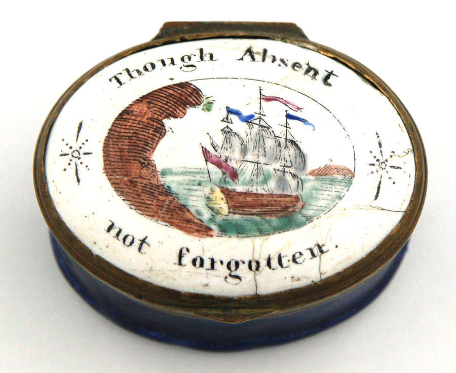 Patch box with ship and motto C1790