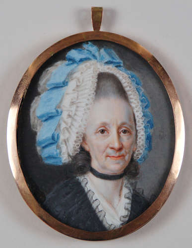 Miniature of lady in huge bonnet C1780