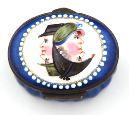 Bilston enamel topsy turvy patch box C1790